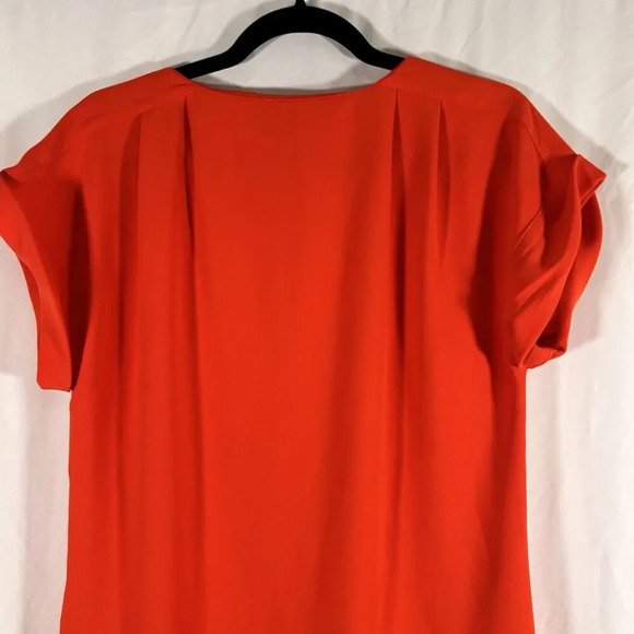 MNG Mini Dress Women's 8 Solid Orange Short Sleeve Vneck Pullover Pockets - Picture 7 of 9